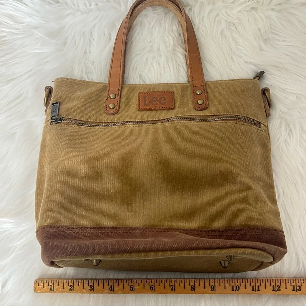 Lee Montana X Denim Waxed Canvas Tan Tote Bag Water Resistant Leather Trim